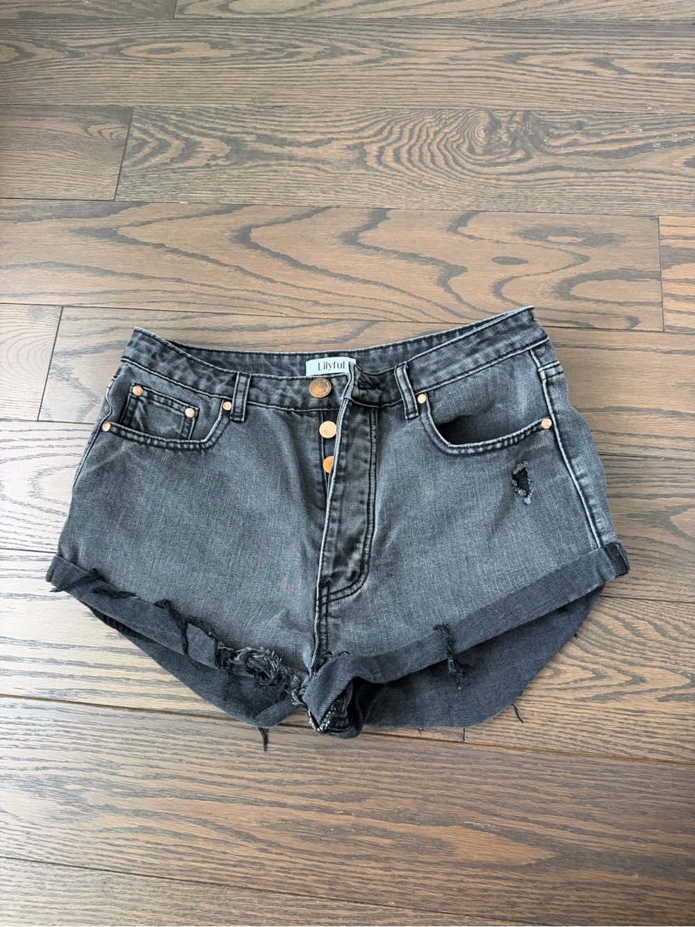 Lillyful Black Distressed High-Rise Denim Shorts